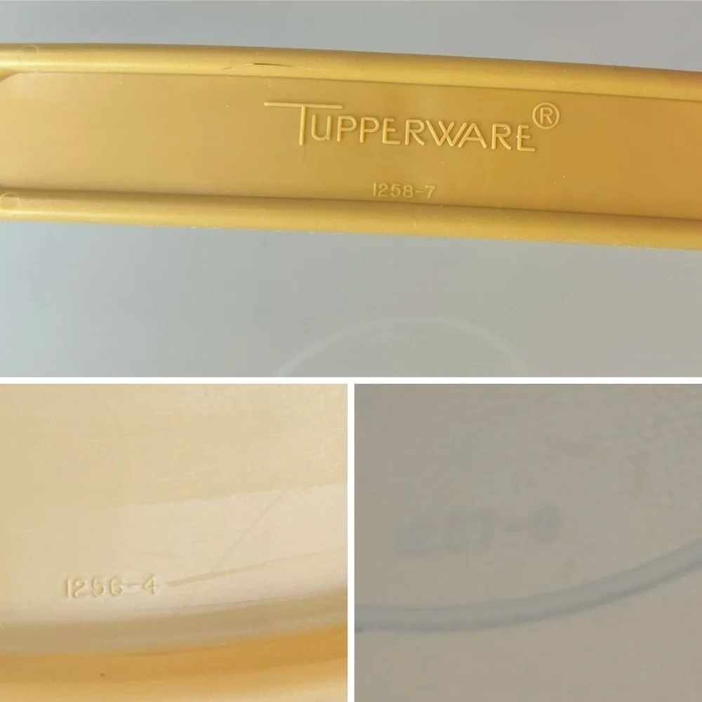 Tupperware 12” Cake Carrier Gold Base 1256-4 Handle 1258-7 Sheer Lid 1257-6 Vtg.